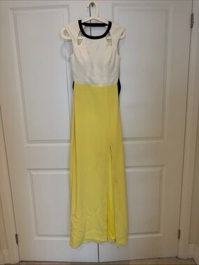 ABS Allen Schwartz White, Yellow & Black Colorblock Prom Dress